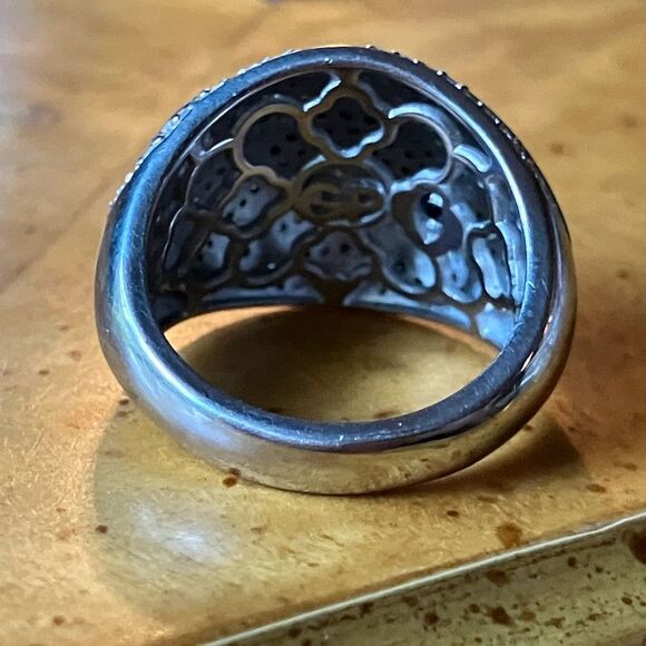 Natural Blue Diamond White Diamond Sterling Silver Ring Size 6 - Picture 5 of 9